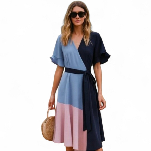 Hutch Dresses & Skirts - HUTCH / ANTHROPOLOGIE Colorblock Crepe Faux Wrap Dress - Medium